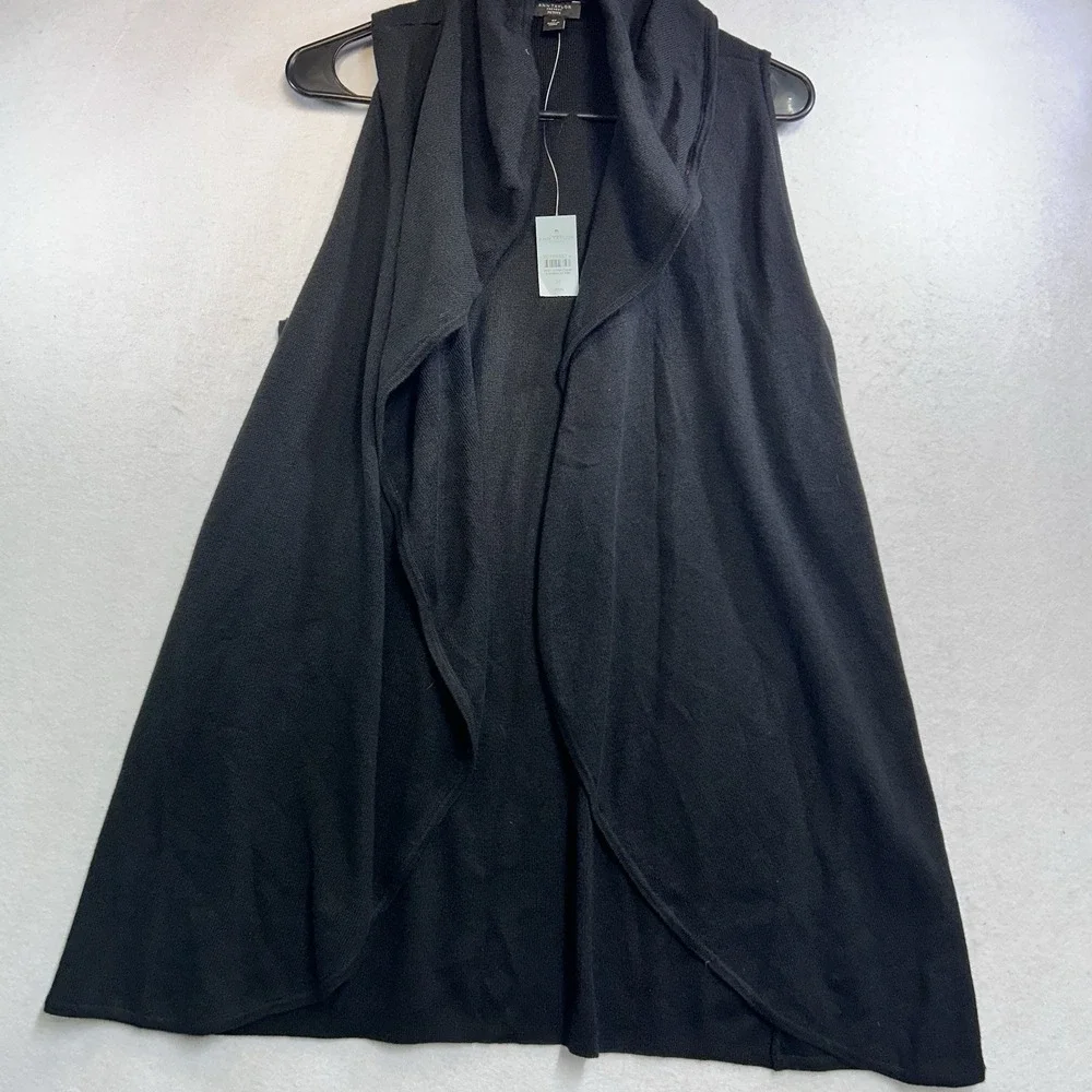 Ann Taylor Open Front Cardigan Sleeveless Sweater Black NWT Medium Petite